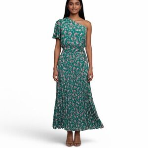 BTFBM Womens Green Floral‎ One Shoulder Pleated Maxi Dress Wedding Guest Medium